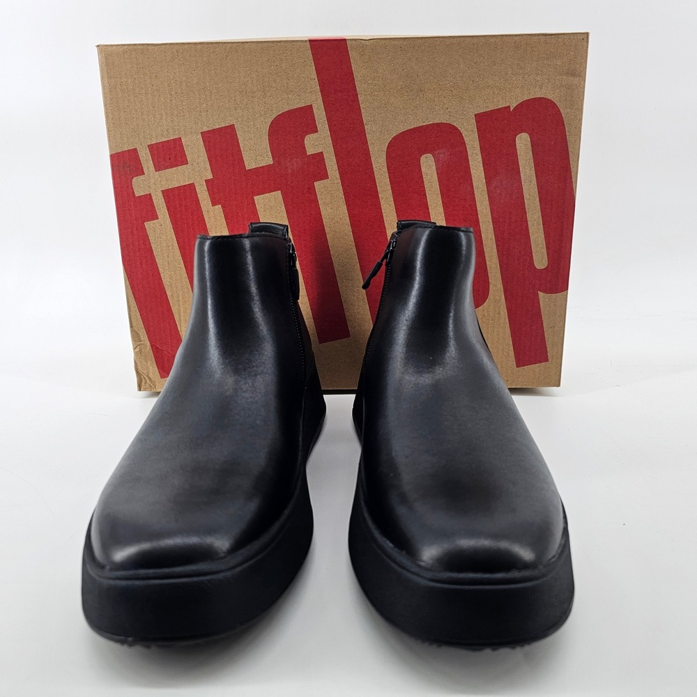 FitFlop F-Mode Flatform Zip Ankle Boots Womens 6.5 Black Leather GM2-090-045 NIB